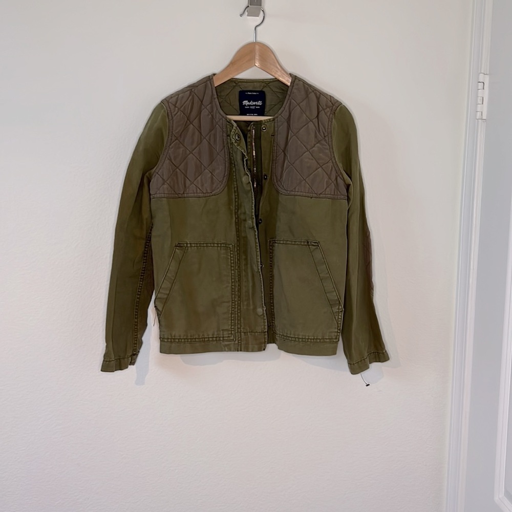 Madewell olive green moto zip up button jacket coat sz Small